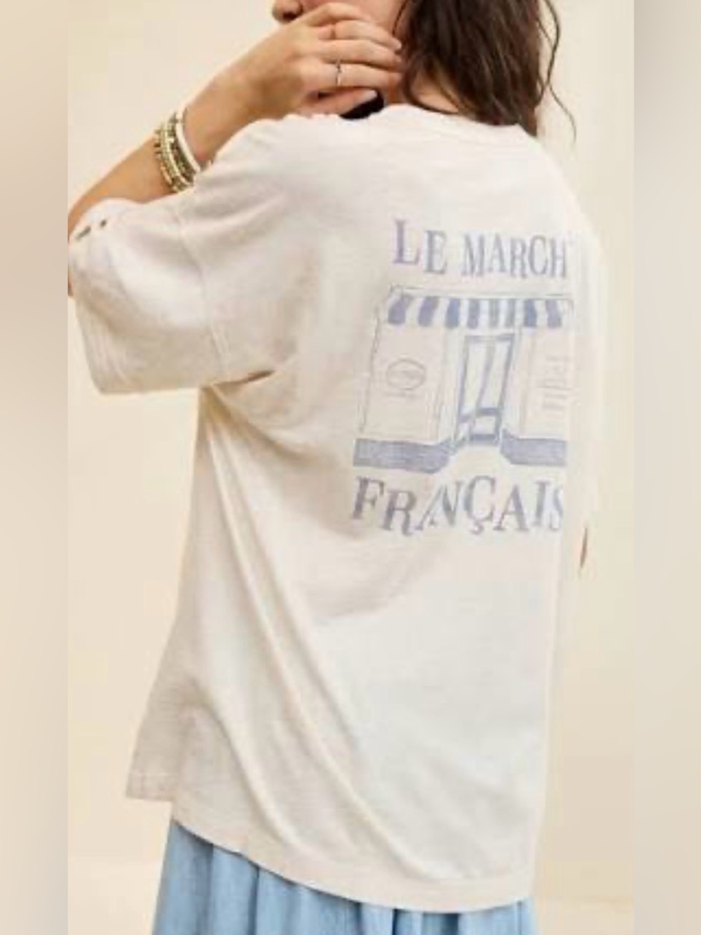 Aerie Crew Oversized Boyfriend T-Shirt, Heather Frost, sz M